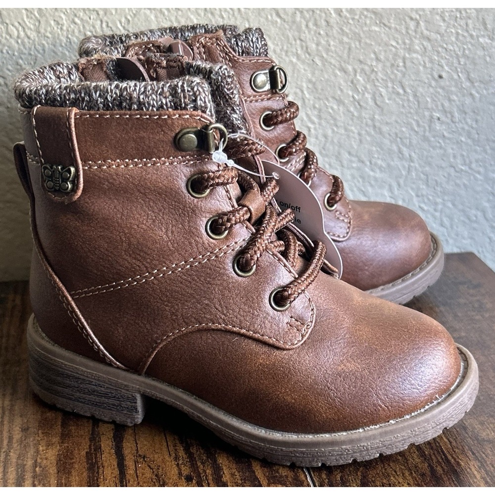 Wonder Nation Girls Brown Bootie Side Zip & Tie Boots Back To School Fall Size 7